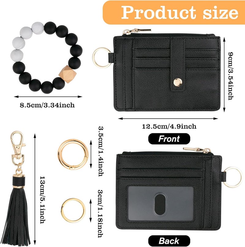 KNGITRYI Wallet Keychain Wristlet for Women,Slim RFID Credit Card Holder Purse Tassel Keychain Bangle Key Ring for Men Women - Image 2